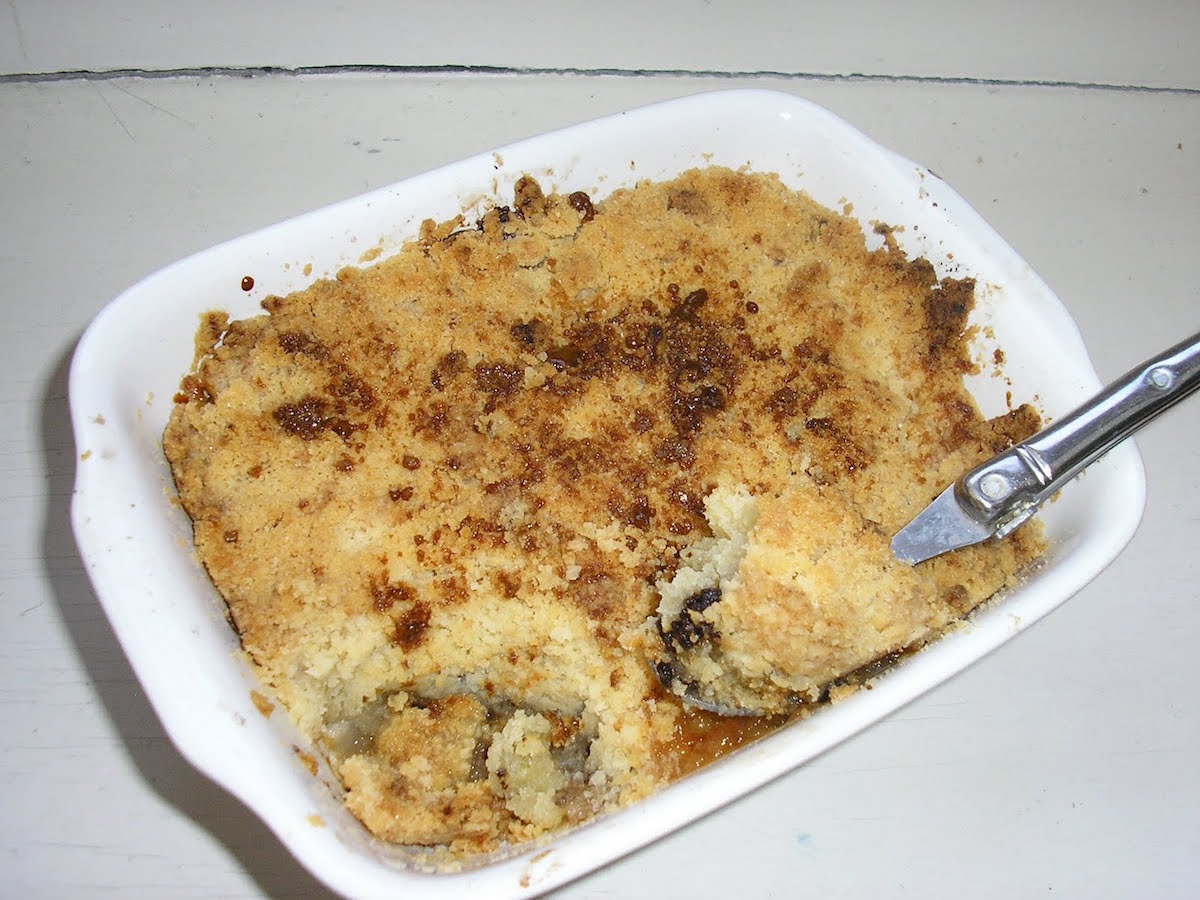 Crumble poires, bananes, chocolat